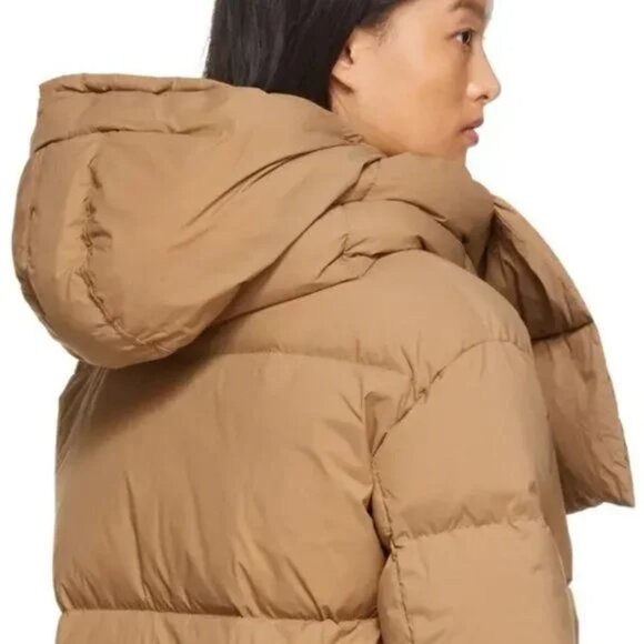 Hugo Boss Women's Real Duck Down Patinara Puffer Coat Jacket Brown Scarf Hood - Picture 3 of 11